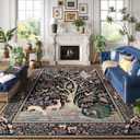 Rugcomf Area Rugs 9x12 Living Room Vibrant Tree of Life-Patterned Vintage Washable Rug Non Slip Low Pile Large Rug for Bedroom Farmhouse Dining Room Kids Playroom, Black