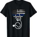 American Flag Heart with Police Thin Blue Line Nurse RN LVN T-Shirt, XS