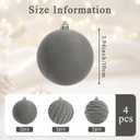 Artmag 4 PCS Large Velvet Christmas Balls Ornaments Shatterproof Hanging Set Flocked for Xmas Tree Holiday Party Decorations (Grey,4 Inch)