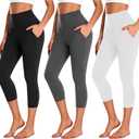 NEW YOUNG 3 Pack Capri Leggings for Women with Pockets-High Waisted Tummy Control Workout Gym Yoga Pants (Small-Medium, 6-black/Dark Gray/White)