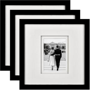 Yaetm 12x12 Square Picture Frame Matted to 5x7, Double Floating Ivory Mat, Black Photo Frame with Polished HD Tempered Glass for Wall Gallery, Home and Office, Wall Mounting, 3 Pack, Black