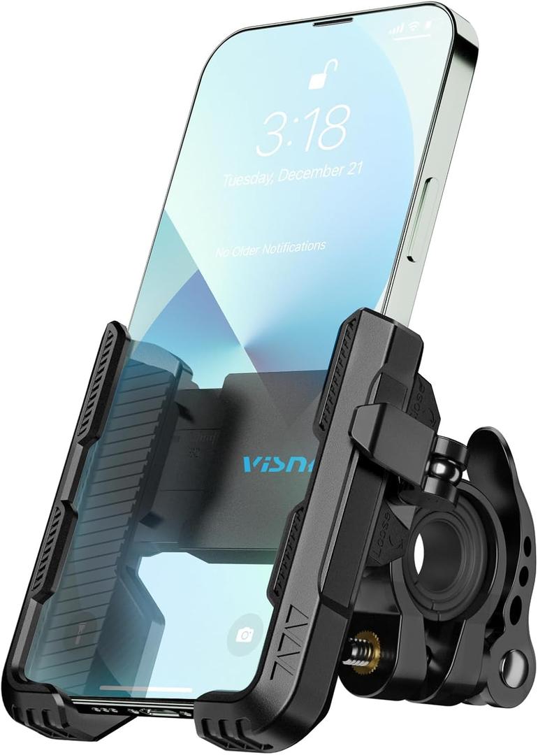 New Upgraded Bike Phone Mount Holder Two Connectors Quickly Lock and Release,360Rotatable Bicycle Motorcycle Scooter Accessories Handlebar Phone Clip for 4.0"-7.0" Smartphone (Black)