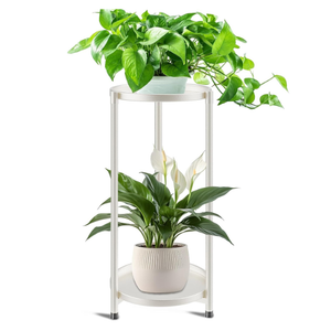 KHayRovies 2 Tier Plant Stand Indoor Tall, White Corner Tiered Round Plant Stand for Indoor Multiple Plants, Metal Flower Pot Stands Outdoor Holders Plant Shelf Display Rack for Balcony Living Room