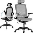 GABRYLLY Ergonomic Office Chair, High Back Home Desk Chair with Headrest, Flip-Up Arms, 90-120 Tilt Lock and Wide Cushion, Big and Tall Mesh Chairs for Man Woman, Grey Task Chair
