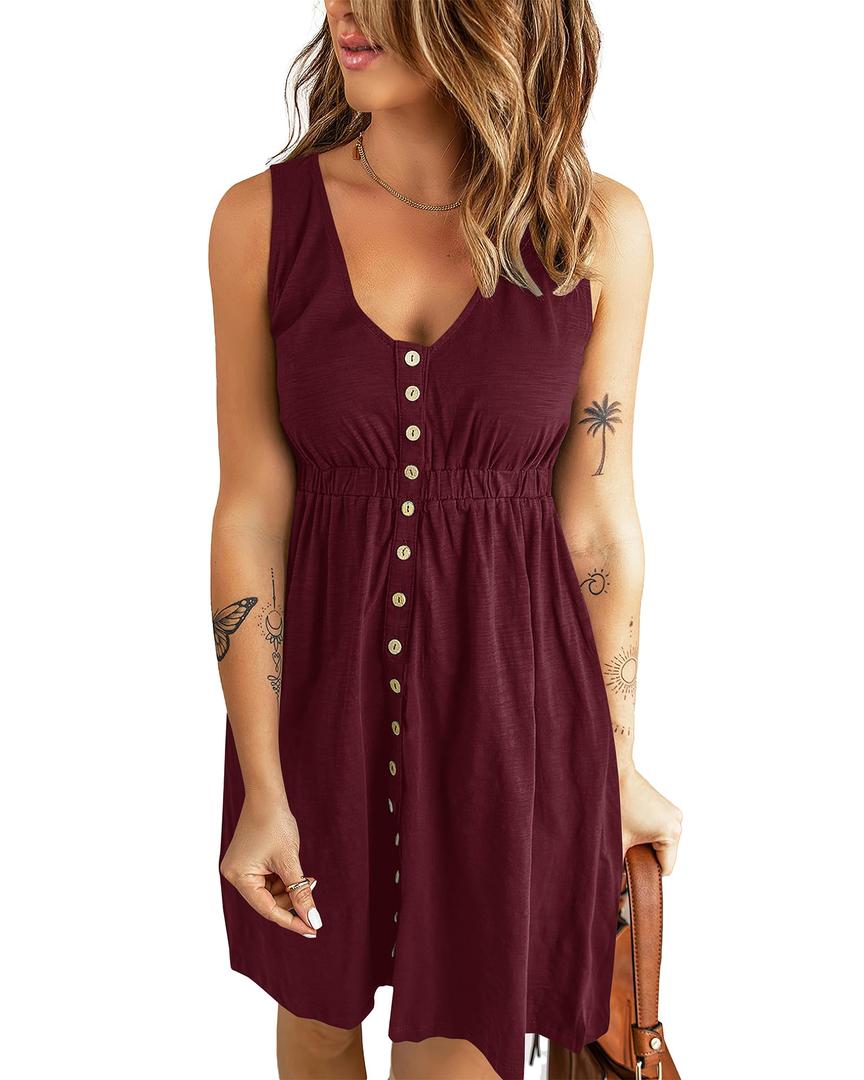 BTFBM Summer Dresses for Women 2026 Spring Clothes Sleeveless Crewneck Beach Vacation Outfits Mini Flowy Sun Dress Large