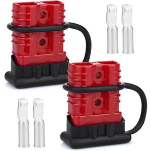 2PCS 175A 1/0-4 Gauge Battery Cable Quick Connect/Disconnect Connector Plug Kit with 2 Dust Cover for Car Forklift Motor Winch Trailer (Red 1/0AWG)