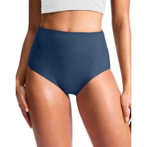 G Gradual Women's High Waisted Bikini Bottoms Tummy Control Swim Bottom (Blue, L)