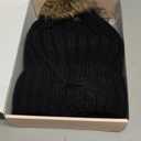 REECHO Warm Knitted Beanie Wig With 12" Beach Wavy Hair Extension - Synthetic Hairpiece for Women - Black Hat, Deep Brown With Highlights