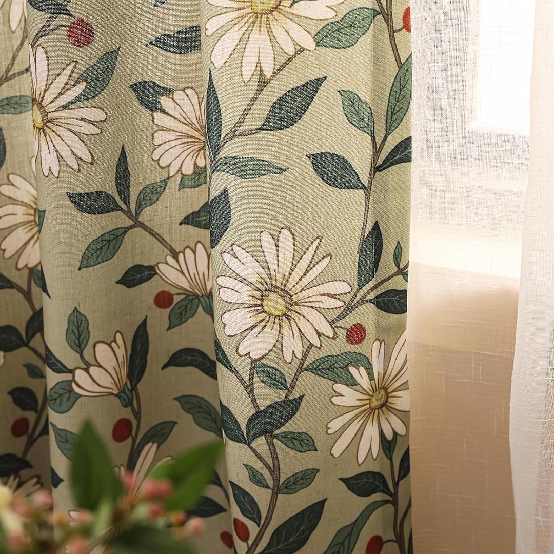 Vintage Semi Sheer Curtains,94 Inches Length 2 Panels Set Toile Linen Curtain,Country Style Darkening Cottage Drapes with Floral and Leaf Patterns for Bedroom,Living Room,Closet,53"*94" (Brune)