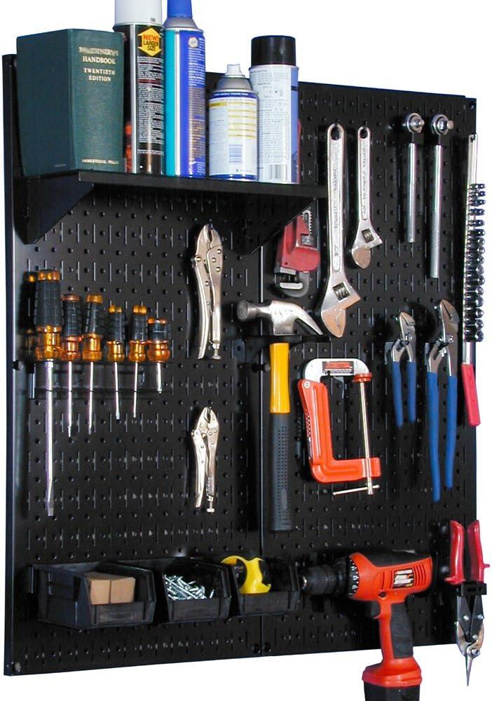 Wall Control Metal Pegboard Utility Tool Storage Kit with Black Pegboard and Black Accessories Black Wall Control Metal Pegboard Utility Tool Storage Kit with Black Pegboard and Black Accessories Black