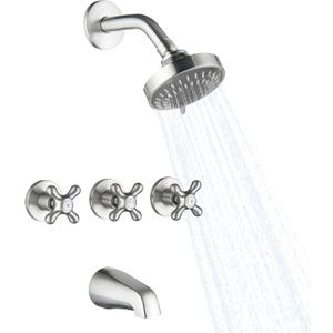 3 Handle Shower Faucet Set with Tub Spout Brushed Nickel Tub and Shower Trim Kit Bathtub Shower Faucets Completes Three Knob