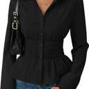 ZESICA Womens 2026 Spring Long Sleeve Blouse Business Dressy Casual Button Down Shirts Peplum Tops Fashion Trendy Clothes (Black, L)