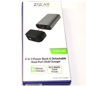 ZGear 2-in-1 Power Bank with a Detachable Dual Port Wall Charger