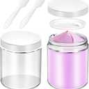MotBach 2 Pack 8oz Glass Jars with Lids, Round Glass Jars with Spatulas, Inner Liners and White Lids, Empty Cosmetic Containers Travel Toiletries Container for Lotion, Cream, Makeup, Cosmetic, Slime
