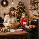 2 x 2Pcs Christmas Headbands for Women - Red Green Pearl Rhinestone Crystal Jeweled Headbands - Fashion Elegant Wide Top Knot Christmas Headband for Holiday Costumes for Women Accessories(Green) (Medium)