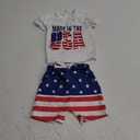 4th of July Baby Boy Outfit Letter Flag Embroidery T-Shirt Top and Shorts Set 2 Piece July Fourth Clothes Set 0-6M