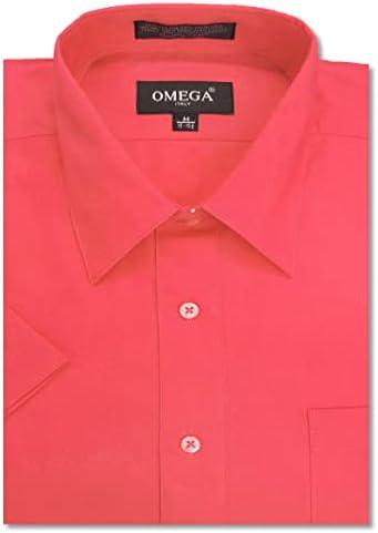 OmegaTux Mens Short Sleeve Solid Color Dress Shirts, 2XL, Coral