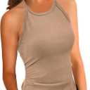 Dellytop Summer Womens Tank Tops - Casual Sleeveless Basic Cami Top Shirt Slim Knit Ribbed Racerback Workout Blouses (Beige, S)