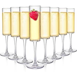 Elsjoy Set of 8 Acrylic Champagne Flutes, 6 Oz Unbreakable Champagne Glasses Reusable Champagne Toasting Cups, Shatterproof Stemmed Champagne Coupes for Wedding, Party, Bar (Clear)
