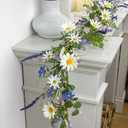 6 FT Farmhouse Spring Garland Country Summer Garlands for Decoration Rustic Spring Floral Garland with White Sunflower Wildflower Vine for Mantle Tabletop Centerpiece Stairs Railing Decorations