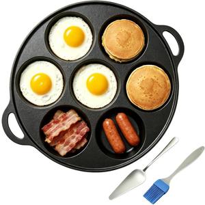 Cast Iron 7-Cup Egg Pan Skillet, 10 Inch Omelette Pan, Breakfast Pan for Fried Eggs, Pancakes, Sandwiches & Hamburger, Natural Nonstick with Seasoning, Oven Safe, PFOA Free, All Stove Tops Compatible