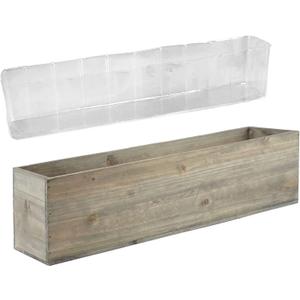CYS EXCEL Rectangle Wood Planter Box with Removable Plastic Liner (H:6" Open:23"x6") | Multiple Size Choices Wood Rectangular Planter | Indoor Decorative Window Box (Brown)