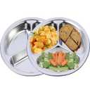 Stainless Steel Dinner Plates 2 Packs 8 Inch Portion Control Divided Plates for Adults Bariatric Weight Loss Diabetic Diet Reusable Camping Serving Round Dinner Plate 3 Compartment