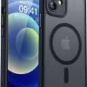 CANSHN Magnetic Compatible with iPhone 12 Case, Upgraded [Full Camera Protection] [Compatible with Magsafe] [Translucent Matte] Shockproof Protective Phone Case Cover 6.1 Inch - Black