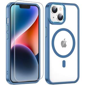 Redpepper for iPhone 14 Case,[Compatible with Magsafe][Anti-Yellowing] with Screen Protector,Slim Thin 10 FT Shockproof Phone Case 6.1 inch-Blue, Set of 3