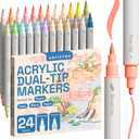 ARTISTRO 24 Pastel Dual-Tip Acrylic Paint Markers - Brush + Fine Tip Combo - Multi-Surface Paint Pens in Soft Colors