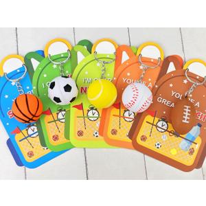 Valentines Day Cards Gifts for Kids Classroom 28 Pack, Mini Foam Sports Ball Keychains with Exchange Cards for Boys Girls, Goodie Bag Stuffers Party Favors School Class Prizes Treats Toys for Toddlers