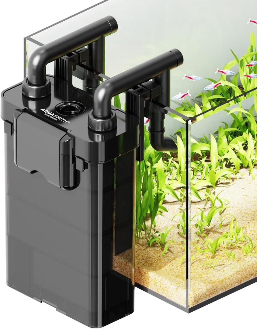 Hang on Back Aquarium Filter,Ultra-Quiet Small Canister Filter,4-Stage Filtration,Bottom Anti-Dry Burn Motor,Extra-Large Filter Media Basket Suitable