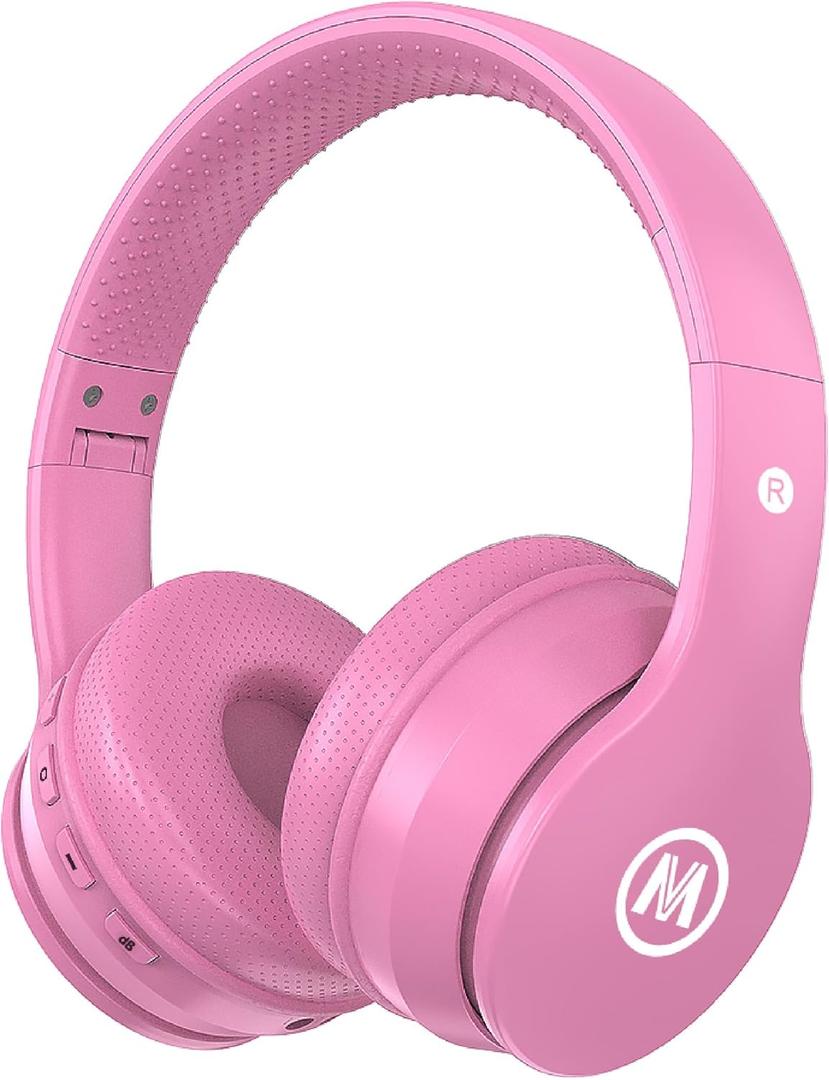 Mokata Headphones Kids Bluetooth 5.4 Wireless Play Time 68H Safe Volume Limit 85/94dB Over-Ear Foldable Headset,Fast Charging,with Aux Cord Built-in Mic for Toddler Child Pad Study Tablet Pink
