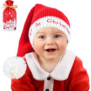 Baby Santa Hat Knit Christmas Beanie Winter Red Hats for Newborn Infant Holiday Warm Xmas Claus Decoration Gifts