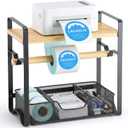 Label Holder for Thermal Printer - Sticker Roll Dispenser with Drawer - Shipping Lable Holder for Rolls and FanFold Labels - Thermal Printer Stand for Home, Office, Small Business (Bamboo-Black)