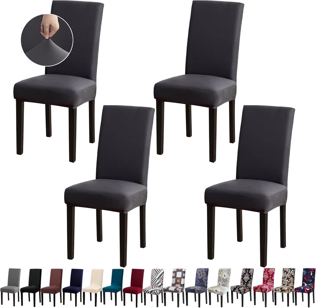 Chair Covers for Dining Room Set of 4, Dining Chair Covers, Kitchen Chair Covers, Stretch Removable Washable Dining Chair Slipcovers for Home, Hotel, Banquet, .Dark Grey