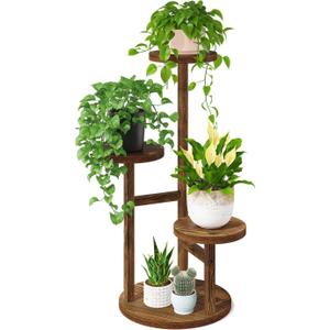 LASZOLA Black 3 Tiered Wooden Plant Stand Indoor with Heavy Duty Planter, Large Multiple Level Vertical Flower Rack for Narrow Corner, Sturdy Rustic Shelving Organizer Holder for Modern House Bathroom (Brown)