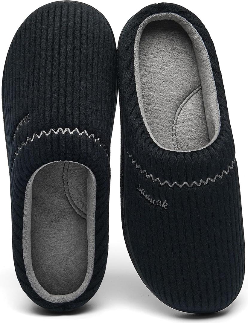 House Slippers for Women with Arch Support | Memory Foam Non-Slip, Two Tone Embroidered Soft Home Slippers, All Season Comfort (10, Black-grey)