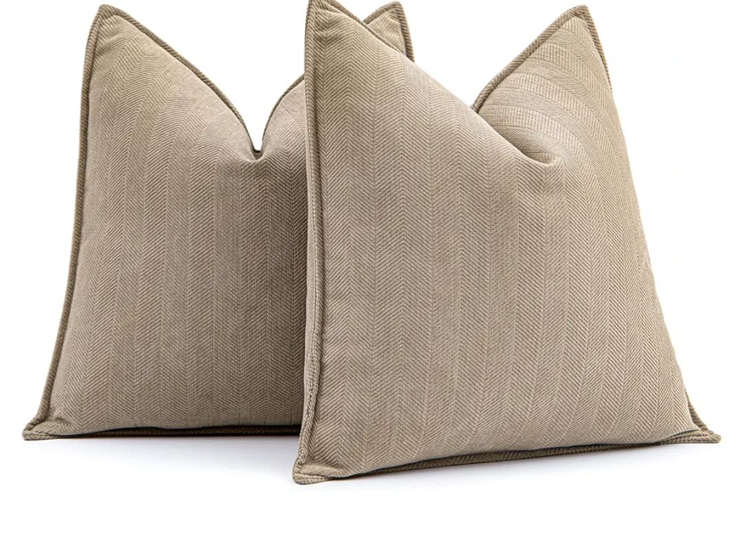 MIULEE Pack of 2 Khaki Decorative Pillow Covers 22x22 Inch Soft Chenille Luxurious Couch Throw Pillows Farmhouse Cushion Covers Euro Shams with Elegant Design for Sofa Bedroom Living Room Home Decor