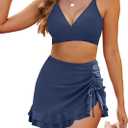 Blooming Jelly Women's High Waisted Bikini Sets Tummy Control Swim Skirt Two Piece Swim Suit 2025 Retro Swimsuit (Large, Navy Blue)