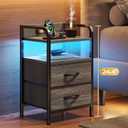 Huuger Nightstands Set of 2, Night Stand with LED Lights, Charging Station