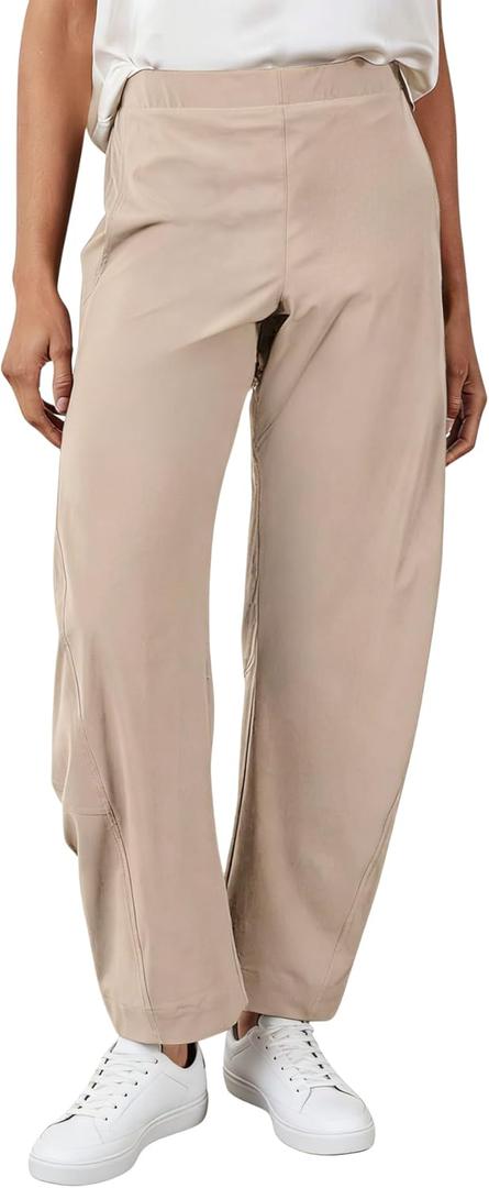 SeekMe Women's Cotton Linen Pants Barrel Leg Palazzo Elastic Waist Casual Capri for Beach Vacation (Beige, L)