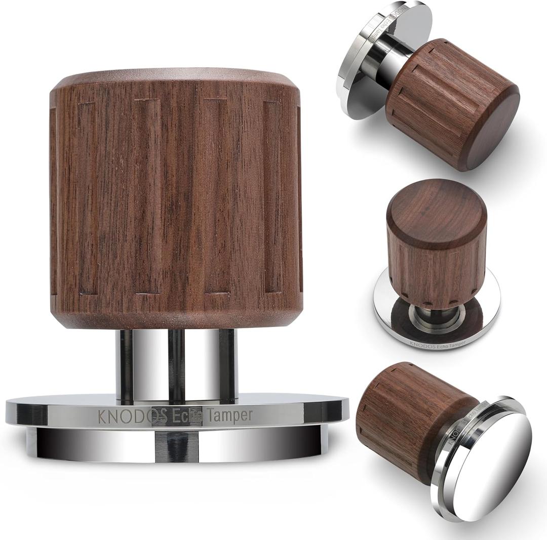 Echo Calibrated Espresso Tamper 54mm with Click Feedback, 30lb Spring, Walnut Handle for Breville Portafilters
