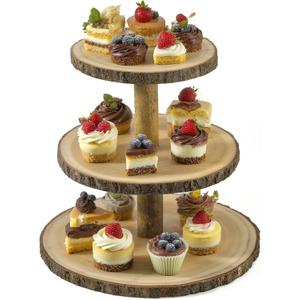 Cupcake Stand Wood Dessert Stands 3 Tier Cupcake Tower Large Cupcake Display Stand Rustic Cupcake Tier Stand for Woodland Baby Shower Decorations,Wedding,Birthday,Party,Farmhouse Decor