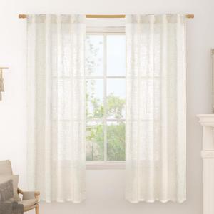 LAMIT Light Filtering Linen Curtains 72 inches Long for Bedroom, Linen Textured Semi Sheer Back Tab and Rod Pocket Boho Drapes for Small Window/Living Room, Cream, 2 Panels, 34 x 72 Inch