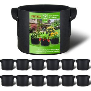 PHYEX 12 pack gallon grow bags thickened 300g nonwoven fabric pots with reinforced handles planting bags for healthy root growth vegetables and flowers