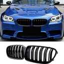 F10 Grille Front Kidney Grill Compatible with BMW 5 series F10 F11 M5 2010-2017 Double Slats ABS Gloss Black Grills 2Pcs (For F10 2010-2017 Double Slats)