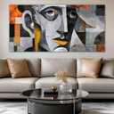 YDYSUNE Extra Large Abstract Wall Art, Geometric Male Portrait Cubism Painting, Grey Face Art Canvas Decor for Living Room & Office, Framed Ready to Hang 29×58 Inch