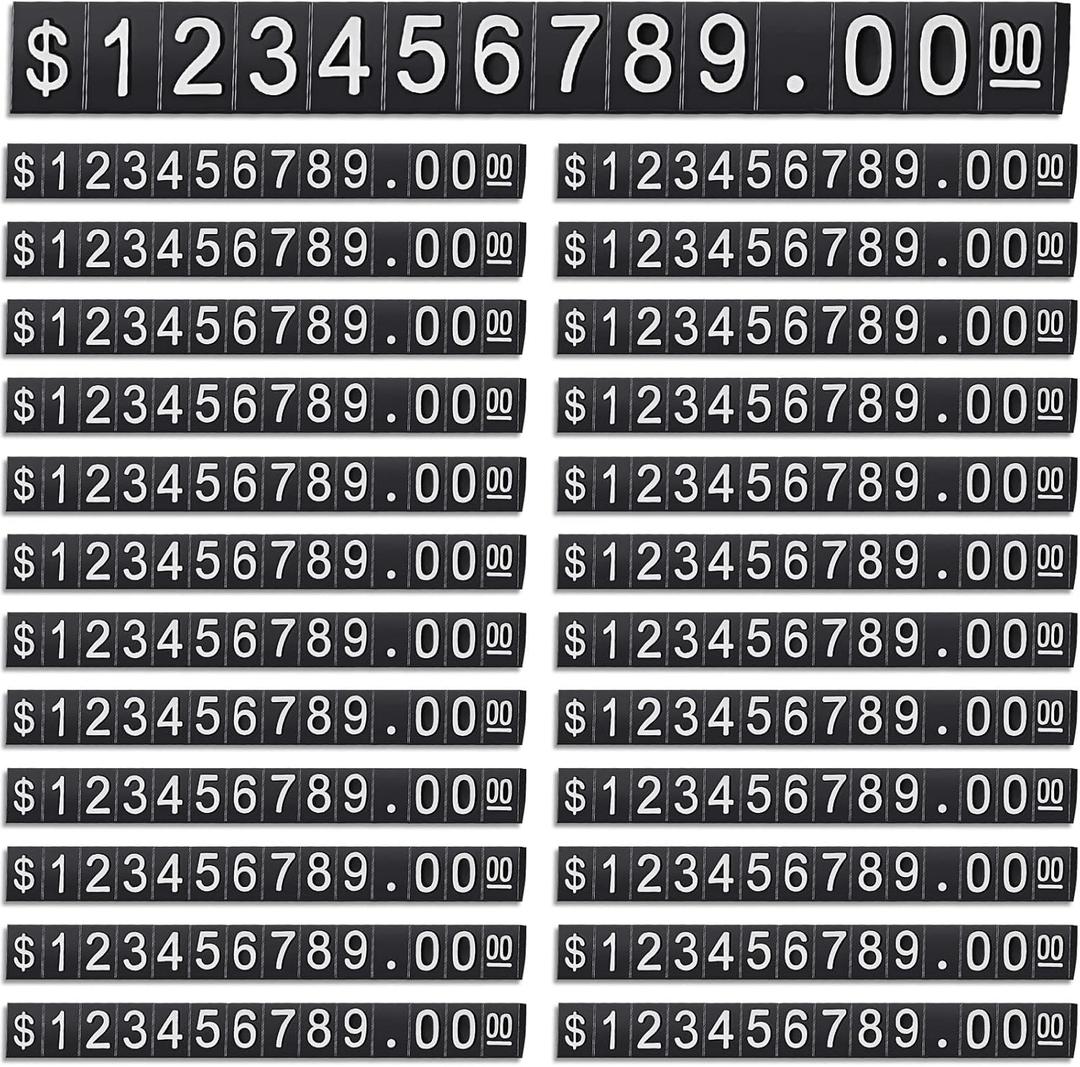 Vicenpal Price Tag Cube, 100 Sets - Adjustable Price Tag Display Stand, Plastic, Black & White, Small, for Retail Shop, Jewelry Display