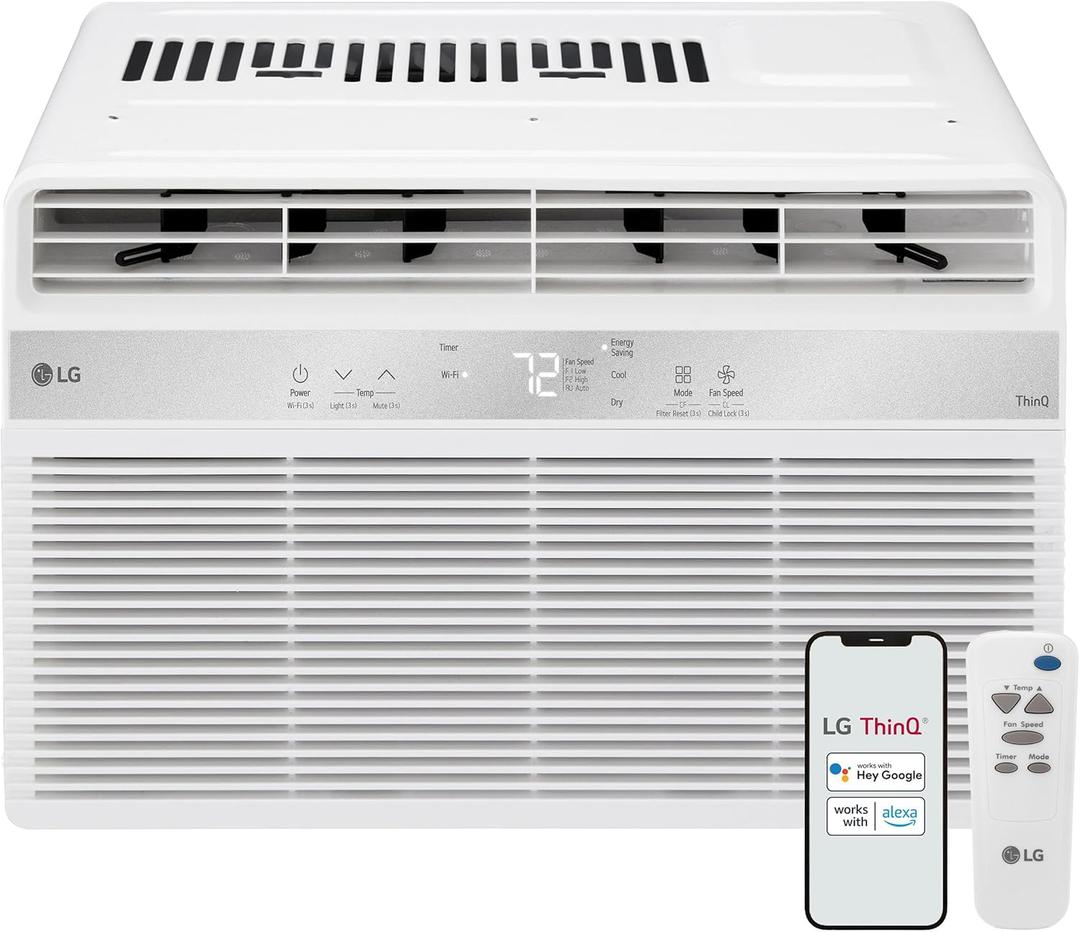 LG LW8024RSMX Window Conditioner, Wi-Fi Enabled w/Remote, 350 Sq.Ft, 4-Way Air Deflection, 3 Cooling and Fan Speeds, 115V, 8,000 BTU, White